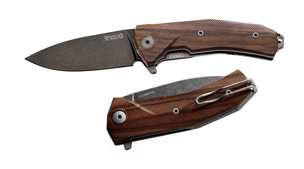 Lion Steel KUR-B-ST Flipper Folding Knife, Sleipner PVD SW, Santos Mahagony