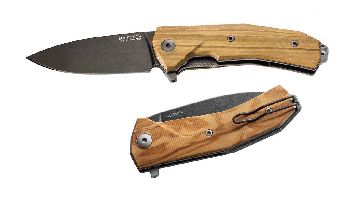 Lion Steel KUR-B-UL Flipper Folding Knife, Sleipner PVD SW, Olive Wood