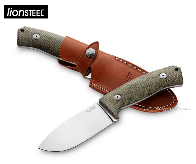 Lion Steel M3 CVG Fixed Blade Knife, Niolox Satin, Micarta Green, Cordura Sheath