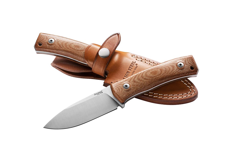 Lion Steel M4 CVN Fixed Blade Knife, M390, Micarta Natural, Leather Sheath - Click Image to Close