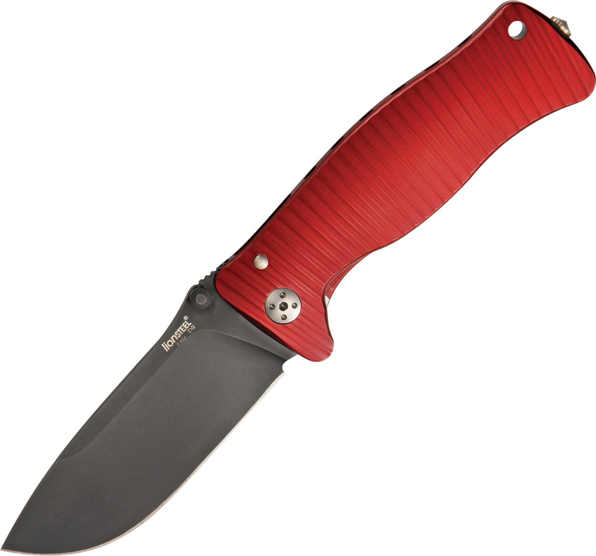 Lion Steel SR1ARB Molletta Framelock Folding Knife, D2 Black, Aluminum Red