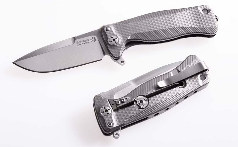 Lion Steel SR22 G Flipper Framelock Knife, Sleipner Satin, Titanium Grey, SR22G - Click Image to Close