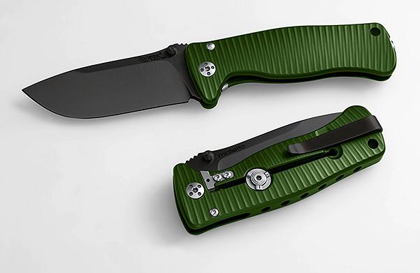 Lion Steel SR2 Mini Folding Knife, Sleipner Black, Aluminium Green