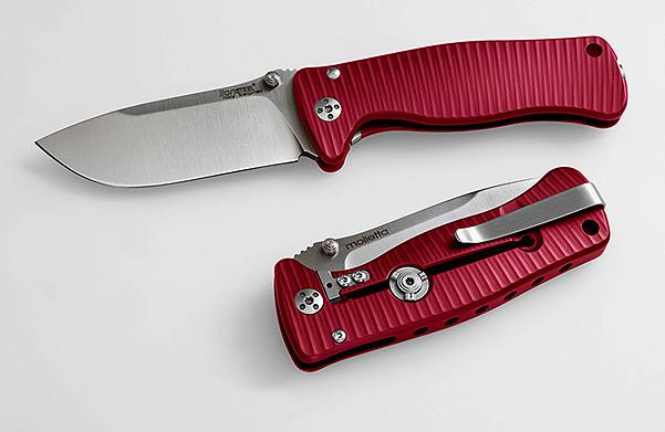 Lion Steel SR2 Mini Folding Knife, Sleipner Satin, Aluminium Red