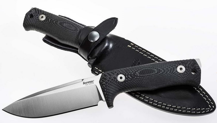 Lion Steel T5 Fixed Blade Knife, Niolox, Micarta Black, Leather Sheath, LSTT5MI