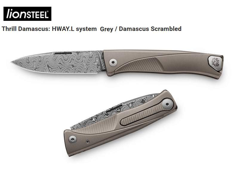 Lion Steel TL D GY Thrill Slipjoint Folding Knife, Damascus, Titanium Grey
