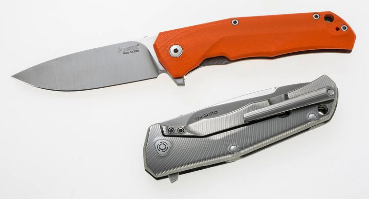 Lion Steel T.R.E. Flipper Framelock Knife, M390, Titanium/G10 Orange