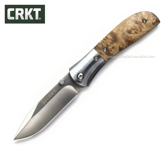 CRKT M4-02W Folding Knife, Assisted Opening, Burl Wood Handle