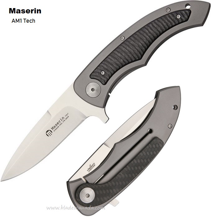 Maserin AM1 Tech Flipper Framelock Knife, S35VN, Titanium/Carbon Fiber