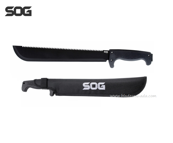 SOG Safari Machete Knife, 13" Blade, Kraton Black, Nylon Sheath, MC01-N
