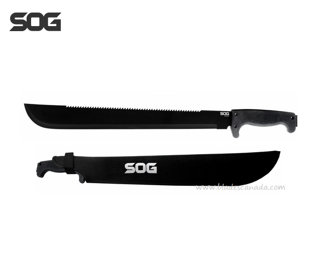 SOG Sogfari Machete Knife, 18" Blade, Kraton Black, Nylon Sheath, MC02-N