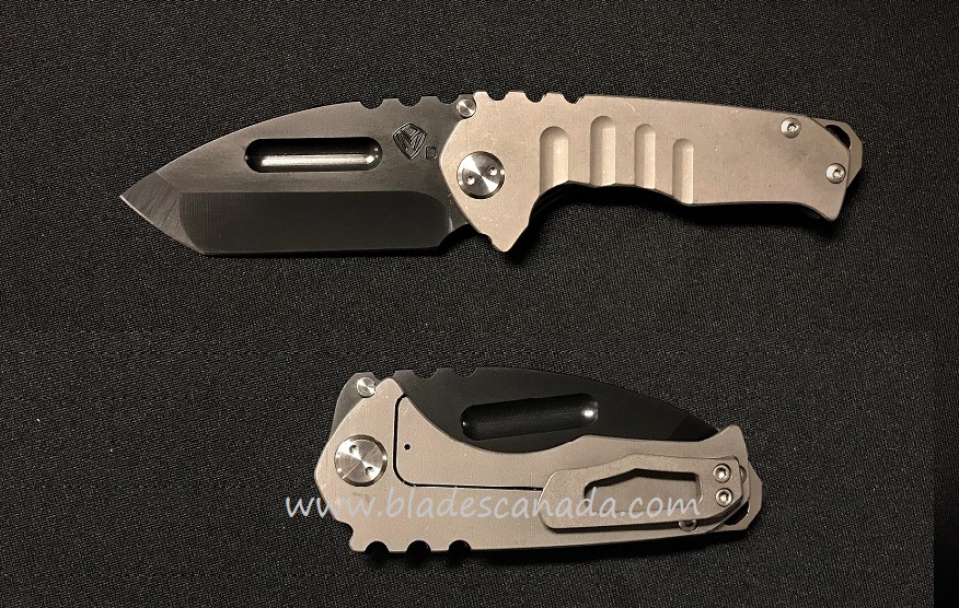 (Discontinued) Medford Praetorian Genesis T Framelock Folding Knife, D2 Tanto Black PVD, Titanium Tumble