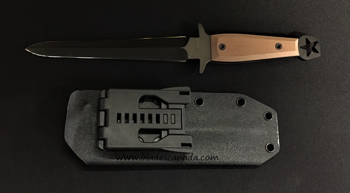 (Discontinued) Medford FS Fixed Blade Dagger Knife, D2 Black PVD, G10 Coyote, Kydex Sheath