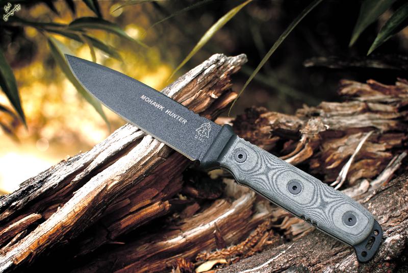 TOPS Mohawk Hunter Fixed Blade Knife, 1095 Carbon, Micarta, Kydex Sheath, MKH01