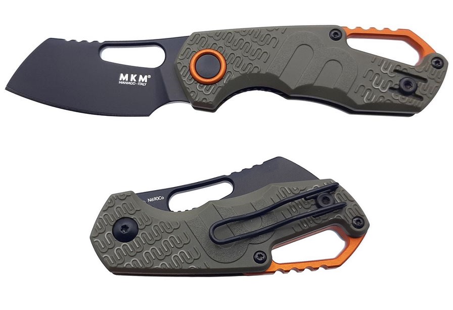 MKM Maniago Knives Isonzo Cleaver Folder, Black N690Co Blade, Brown FRN, FX03-2PGO