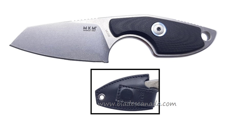 MKM Maniago Knives Mikro 2, M390 Steel Sheepsfoot Black G10, Leather Sheath, MR02-GBK