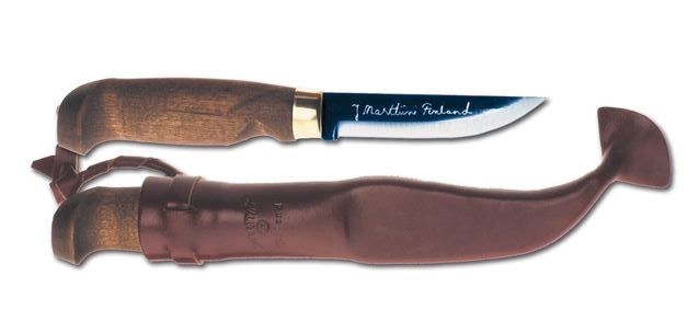 Marttiini Lynx Lumberjack Fixed Blade Knife, Curly Birch, Leather Sheath, 127012