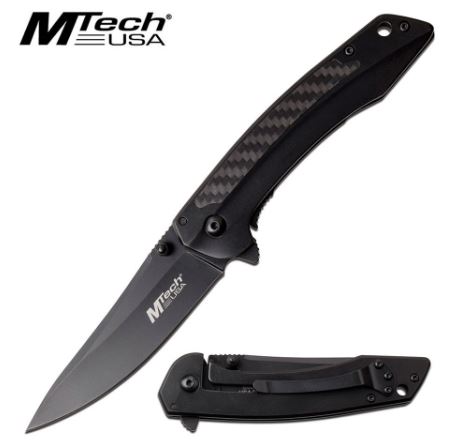 Mtech MT1013BK Flipper Folding Knife, Carbon Fiber Black