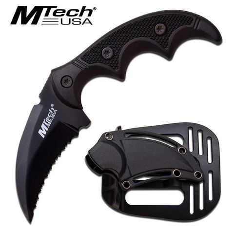 MTech 2063BK Mini Karambit Fixed Blade Knife, Black Serrated Blade