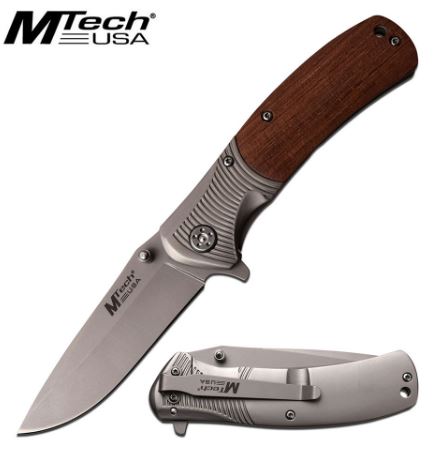 Mtech Folding Knife, Wood Handle w/ SS Bolster, MT996BR