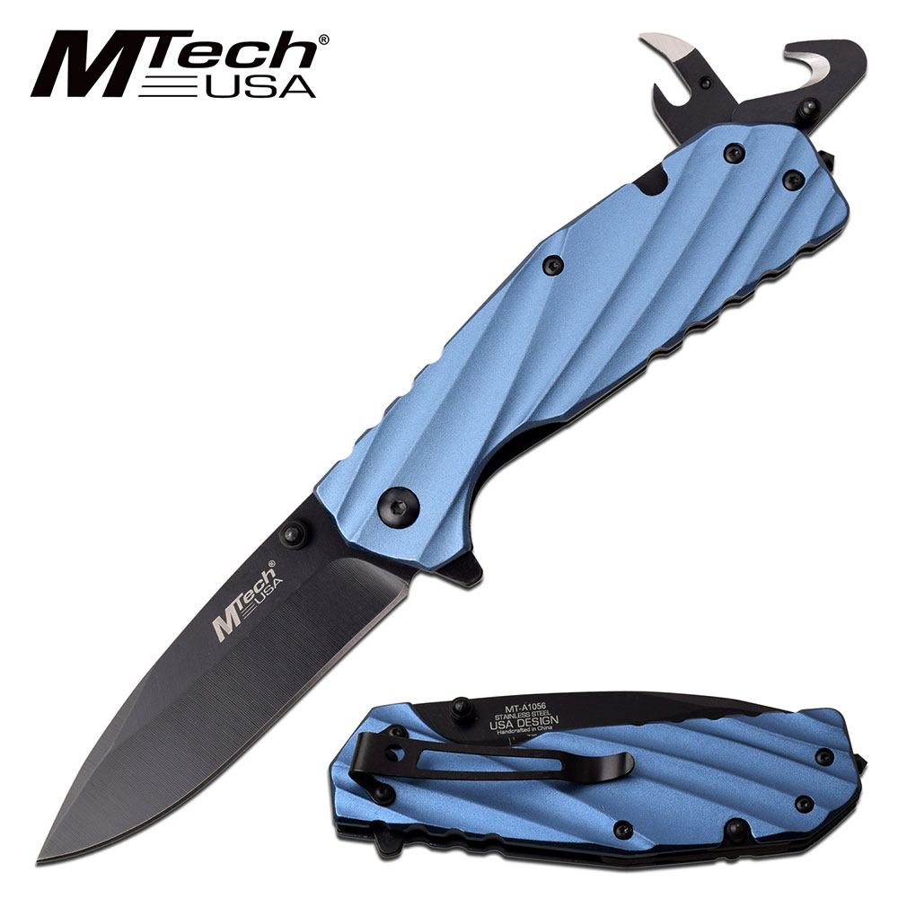 Mtech Knives Linerlock Flipper, Blue Aluminum, Assisted Opening, MTA1056BL