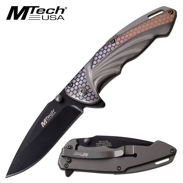 Mtech Spring Assisted Folding Knife, Grey w/ Multi Colour Design MTA1100GY