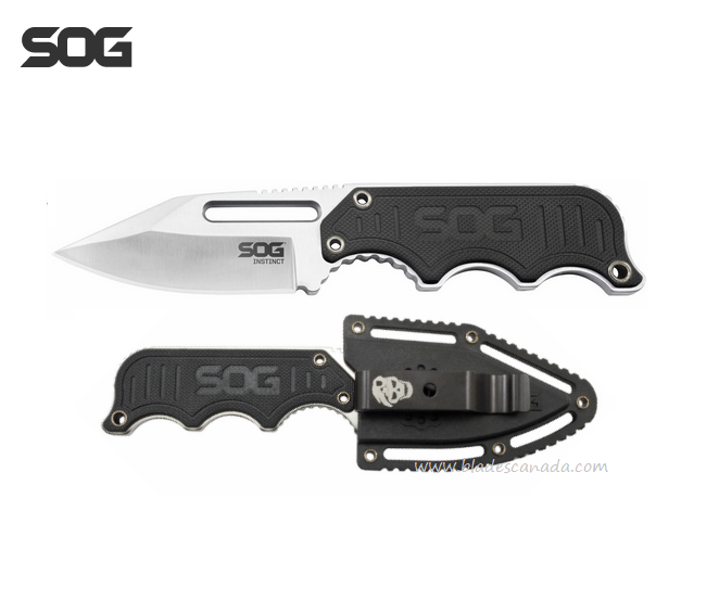 SOG Instinct Fixed Blade Knife, G10 Black, Nylon Sheath, NB1012