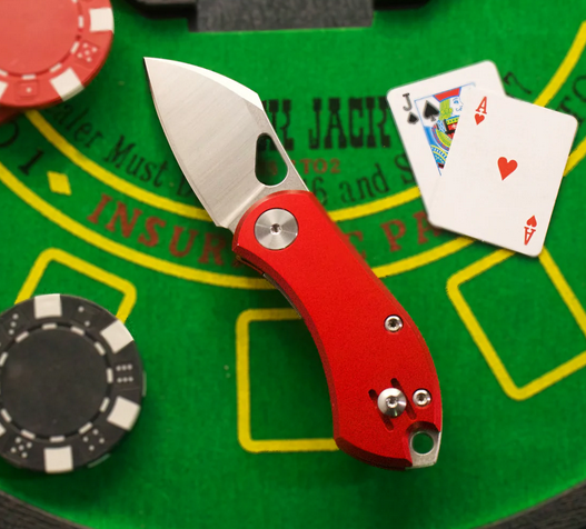 GiantMouse ACE Nibbler Folding Knife, N690 Satin, Aluminum Red, NIBBLER-ALU-RED
