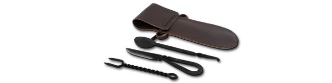 GDFB Period Spoon/Fork/Knife w/Leather Sheath OB3350