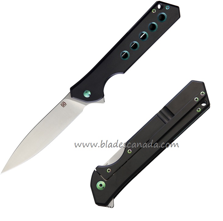 Olamic Rainmaker Flipper Framelock Knife, M390 Drop Point, Titanium Black/Green, 96158