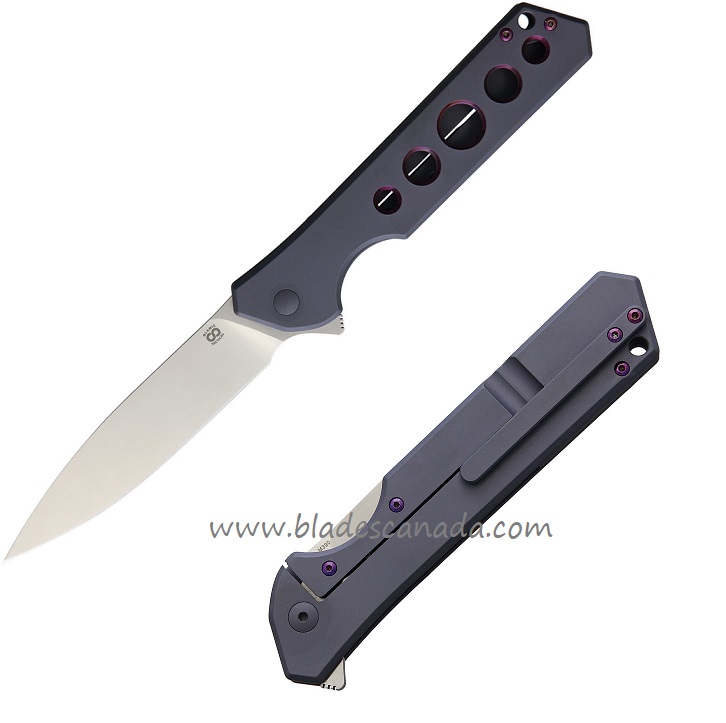 Olamic Rainmaker Flipper Framelock Knife, M390 Drop Point, Titanium Grey/Purple, 96165
