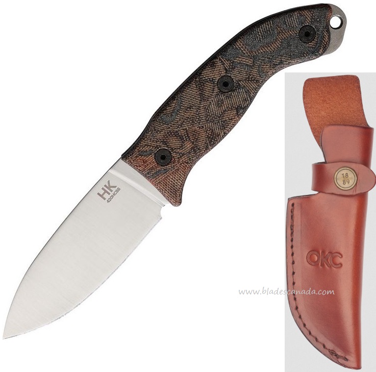 OKC Hiking Fixed Blade Knife, Micarta Handle, Leather Sheath, 8187