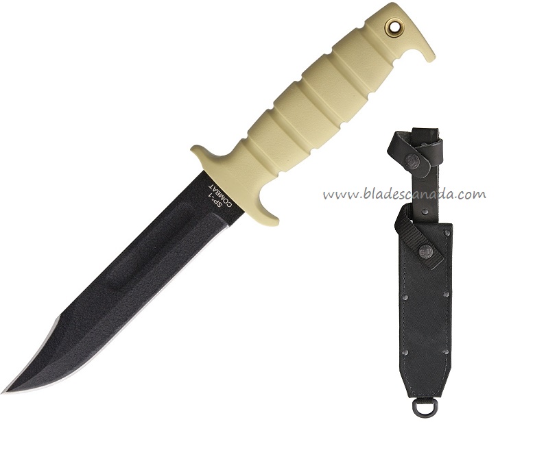 OKC SP1 Marine Combat Fixed Blade Knife, 1095 Carbon, Leather Cordura Sheath, 8300TN