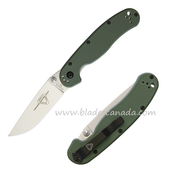 OKC RAT 2 Folding Knife, D2 Plain Edge, OD Green Handle, 8828OD