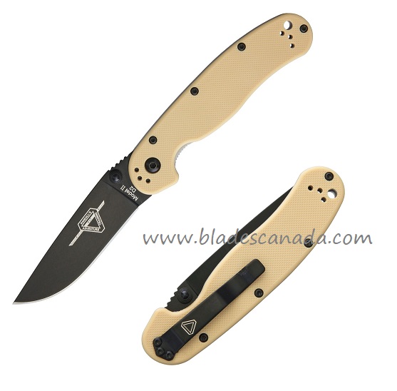 OKC RAT 2 Folding Knife, D2 Black, Desert Tan Handle, 8830DT