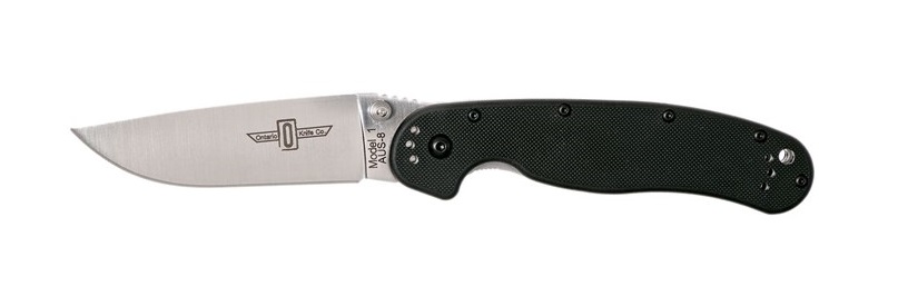 OKC RAT 1 Folding Knife, AUS 8 Plain Edge, Black Handle, 8848