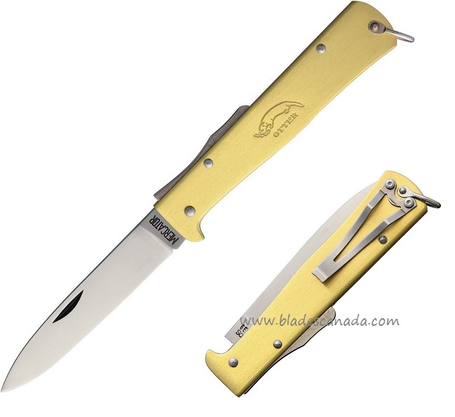 Otter-Messer Mercator Folding Knife, Carbon Steel, Brass Handle, 10736RG