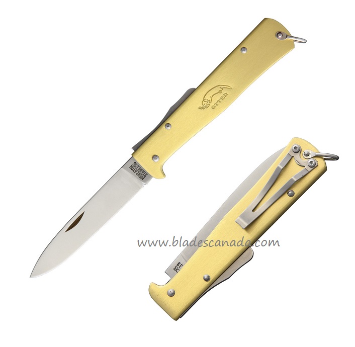 Otter-Messer Mercator Folding Knife, Stainless, Brass Handle, 10736RGR