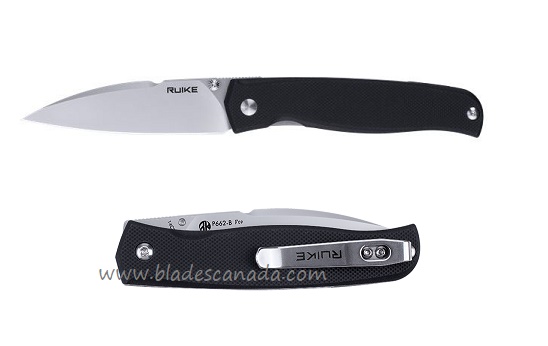 Ruike P662-B EDC Folding Knife, 14C28N Sandvik Wharncliffe, G10 Black