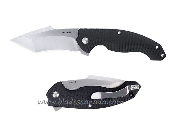 Ruike P851-B Flipper Folding Knife, 14C28N Sandvik, G10 Black