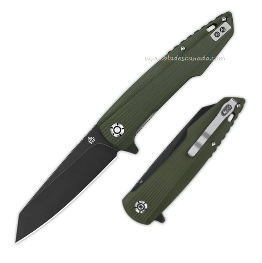 QSP Phoenix Flipper Folding Knife, D2 Black SW, G10 Green, QS108-B2