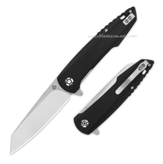 QSP Phoenix Flipper Folding Knife, D2 Satin/Stonewash, G10 Black, QS108-C1