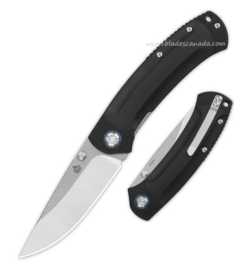 QSP Copperhead Folding Knife, 14C28N Satin/Stonewash, G10 Black, QS109-A1