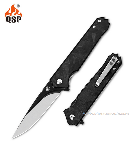 QSP Mamba Flipper Folding Knife, VG10 Black/Satin, Carbon Fiber, QS111-A2