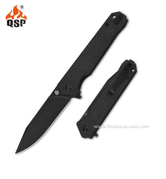 QSP Mamba V2 Flipper Folding Knife, D2 Black SW, Micarta Black, QS111-G2