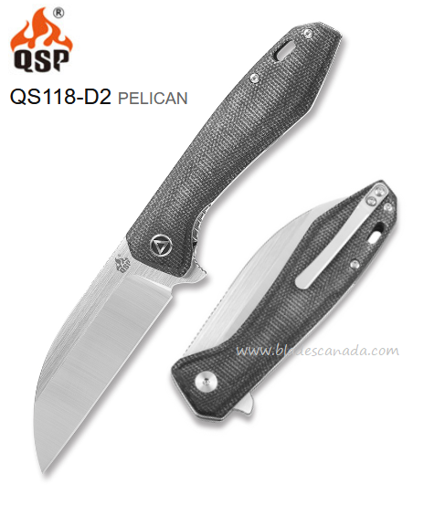 QSP Pelican Flipper Folding Knife, CPM S35VN, Micarta Black, QS118-D2