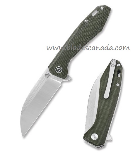 QSP Pelican Flipper Folding Knife, S35VN, Micarta Green, QS118-E2 - Click Image to Close