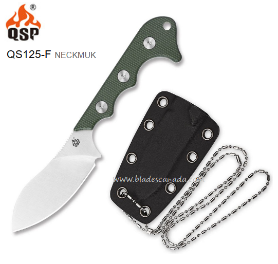 QSP Neckmuk Fixed Blade Neck Knife, D2 Steel, Micarta OD, Kydex Sheath, QS125-F
