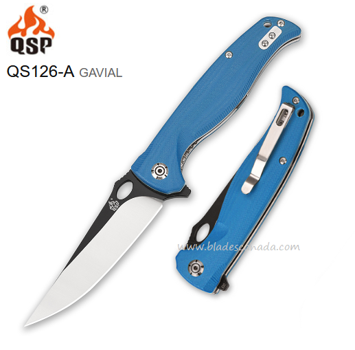 QSP Gavial Flipper Folding Knife, D2 Black, G10 Blue, QS126-A