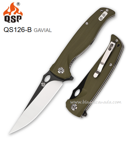 QSP Gavial Flipper Folding Knife, D2 Black, G10 Brown, QS126-B